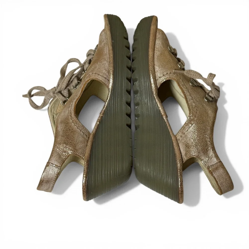 FLY LONDON Ylva Metallic Distressed Leather‎ Wedge Sandals Lace Up EU 40 Size 9